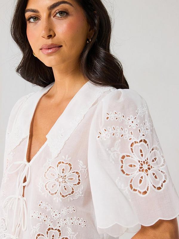 V by Very Sheer Tie Front Blouse - Cream