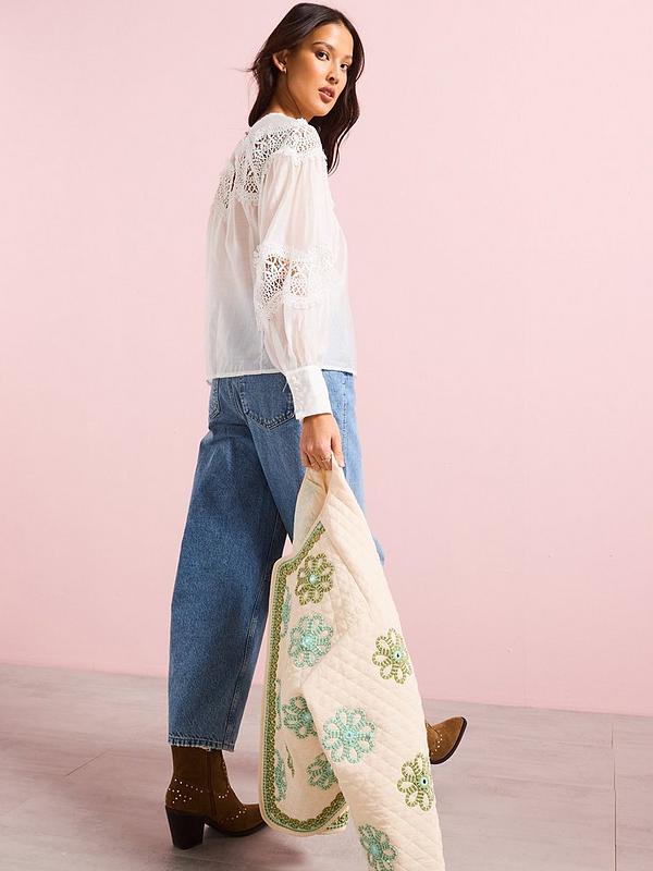 V by Very Premium Lace Insert Blouse - White