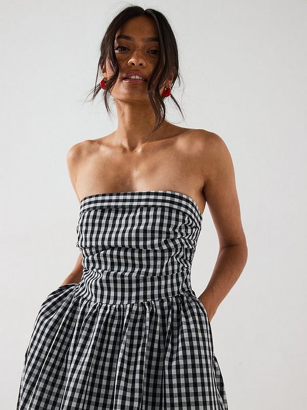 V by Very Bandeau Gingham Midaxi Dress - Black