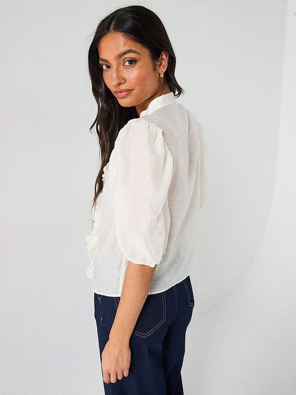 V by Very Scalloped Placket Blouse - Cream