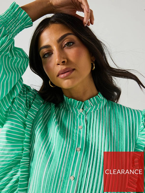 V by Very Stripe Ruffle Mini Dress - Green