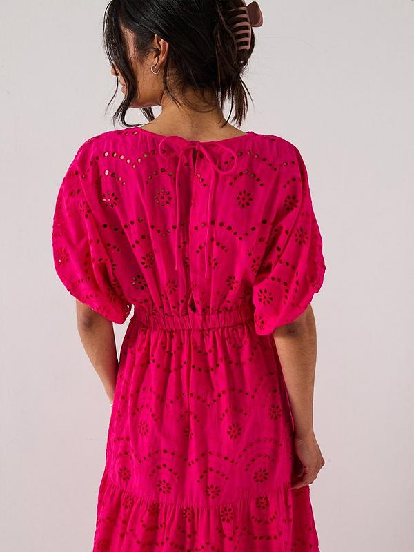 V by Very Broderie Twist Front Midaxi Dress - Pink