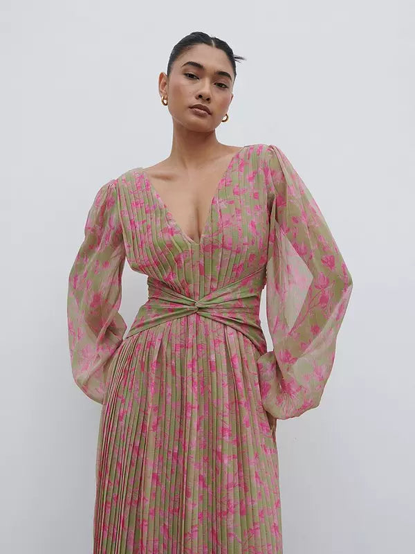 Pretty Lavish Jade Floral Pleated Maxi Dress - Multi
