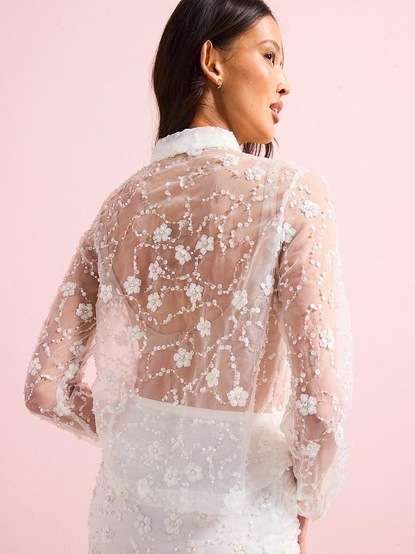 V by Very Embellished Shirt Co-ord - Cream