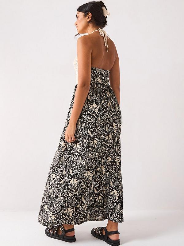 V by Very Crochet Halter Dress - Mono