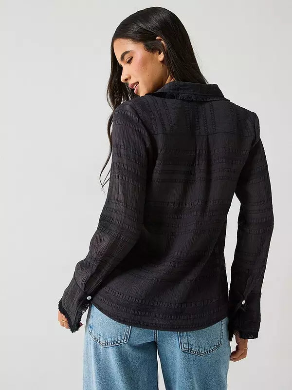 Fringe Collar Blouse Black
