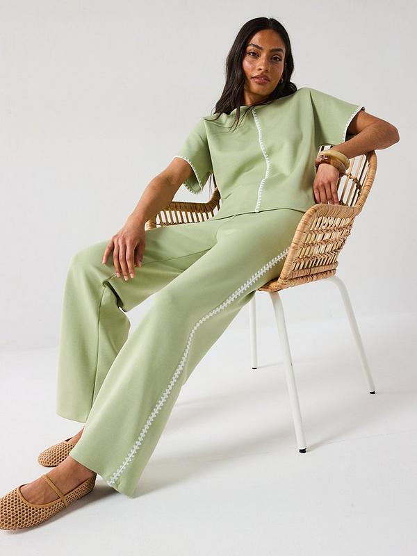 Soft Touch Whipstitch Sleeveless Sweatshirt Top Co-Ord - Sage