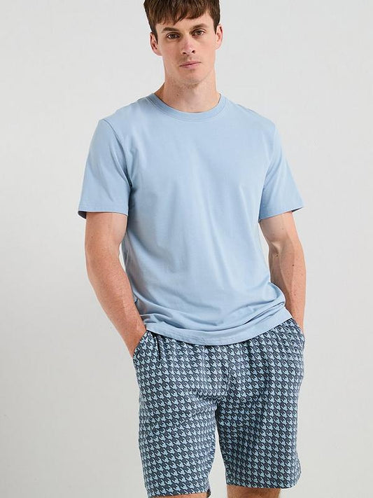 Printed T-Shirt and Short PJ Set - Light Blue