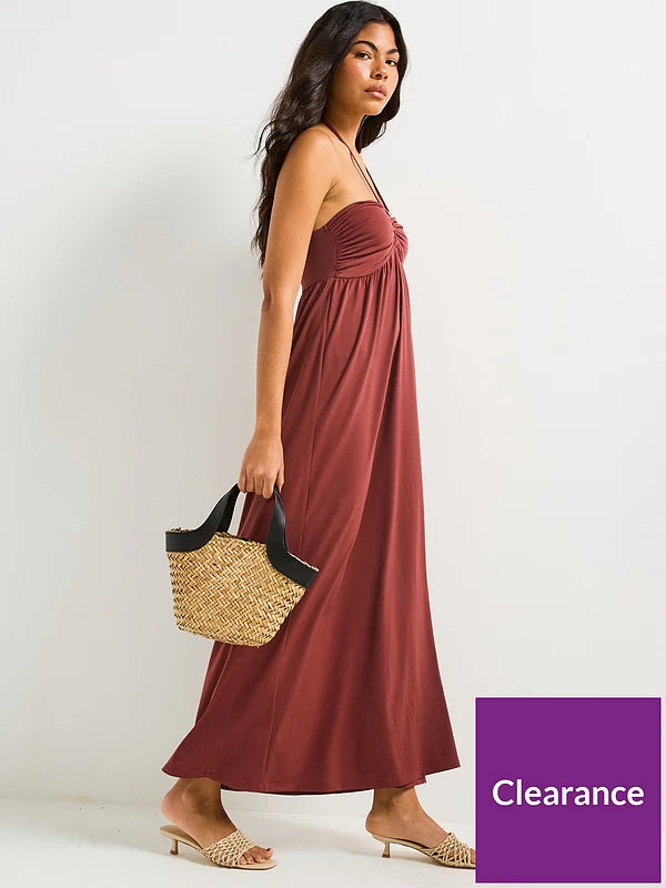 V by Very Strappy Halter Midaxi Dress - Orange