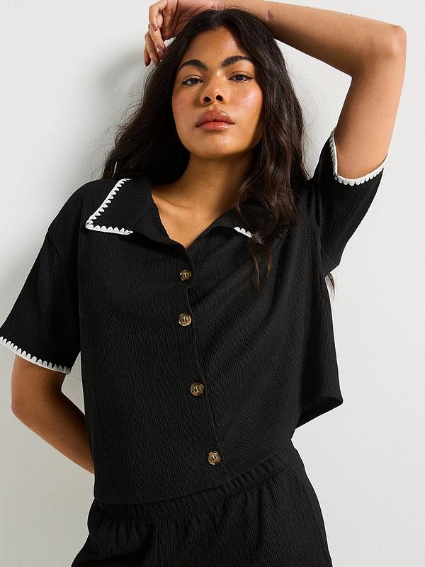 V by Very Whipstitch Button Up Shirt Co-Ord - Black