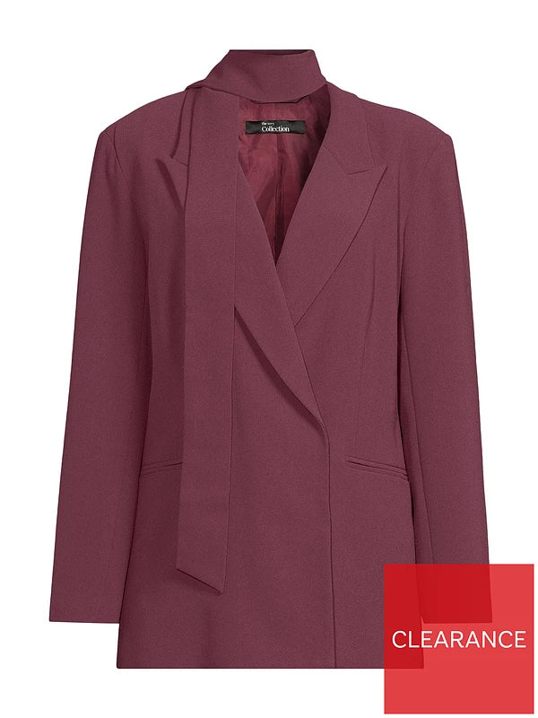 Scarf Tie Blazer-Burgundy