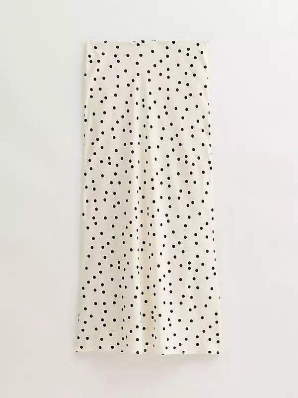 Spot Print Bias Cut Midi Skirt - Cream