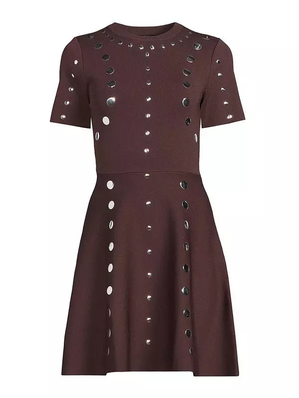 Stud Detail Knitted Dress - Brown
