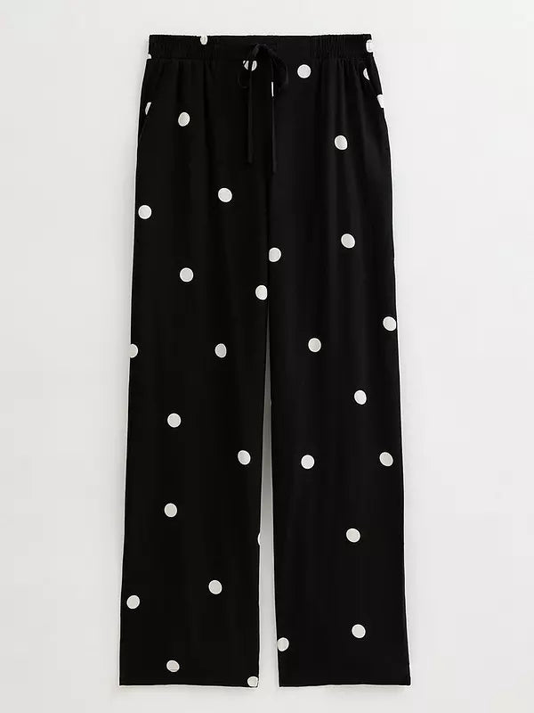 Spot Print Wide Leg Trousers - Black