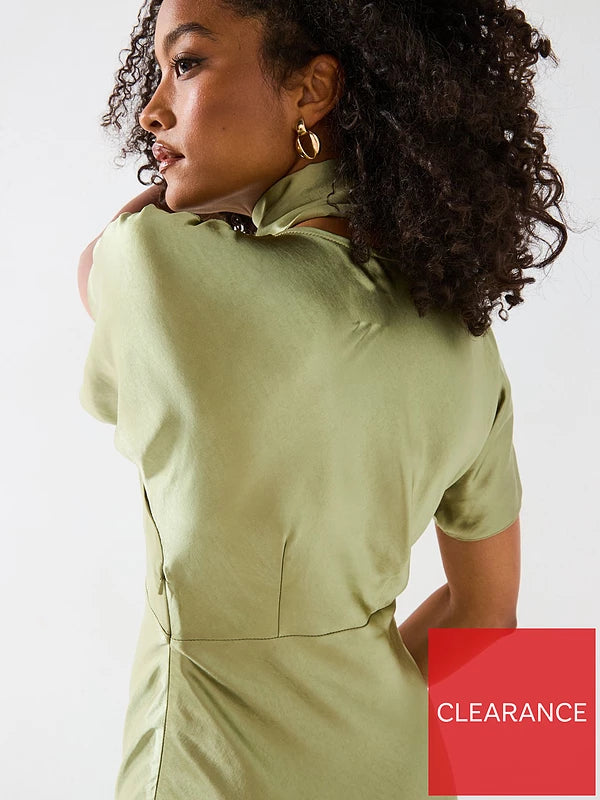Satin Tie Neck Maxi Dress Green