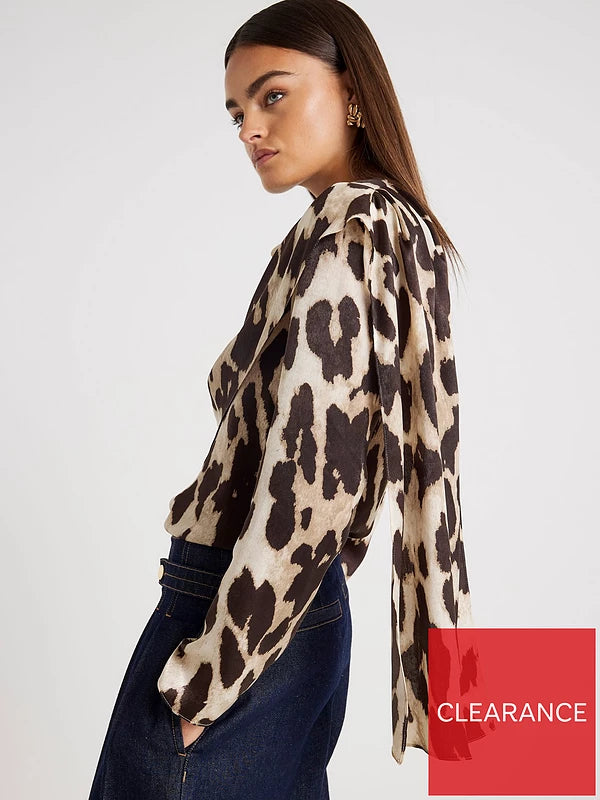 Cowl Neck Drape Blouse Brown