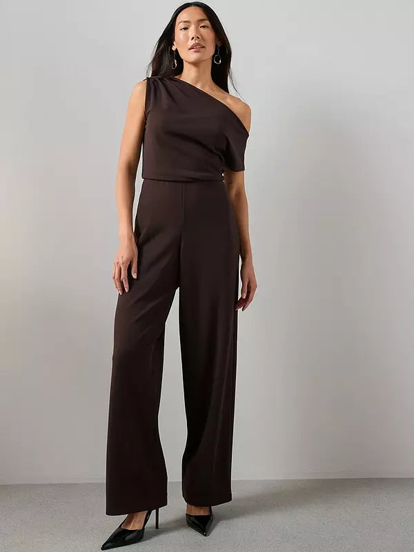 Off Shoulder Jumpsuit Brown