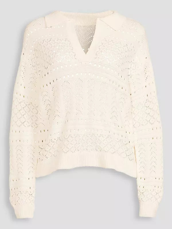 Cotton Rich Collared Neck Pointelle Jumper
