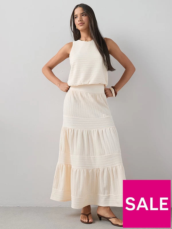 Textured Tiered Co-ord Maxi Skirt Cream
