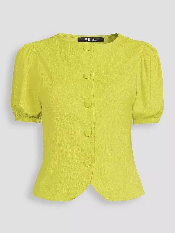 Puff Sleeve Button-Up Top Green