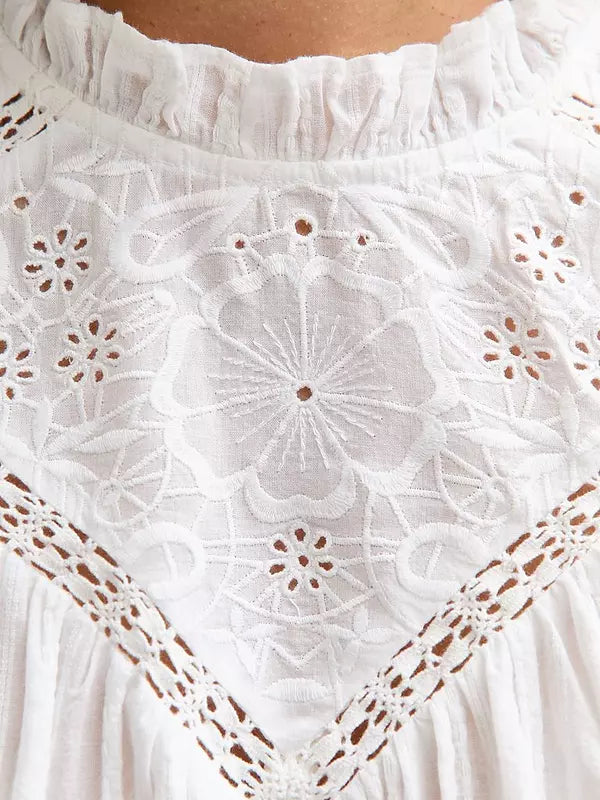 Embroidered long Sleeve Blouse White