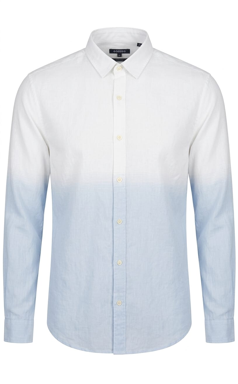 Dual-Color Ombré Regular Fit Shirt - White and Blue