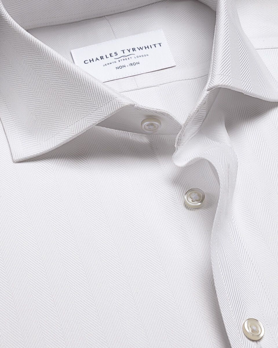 Semi Cutaway Non-Iron Herringbone Slim Fit Shirt - White