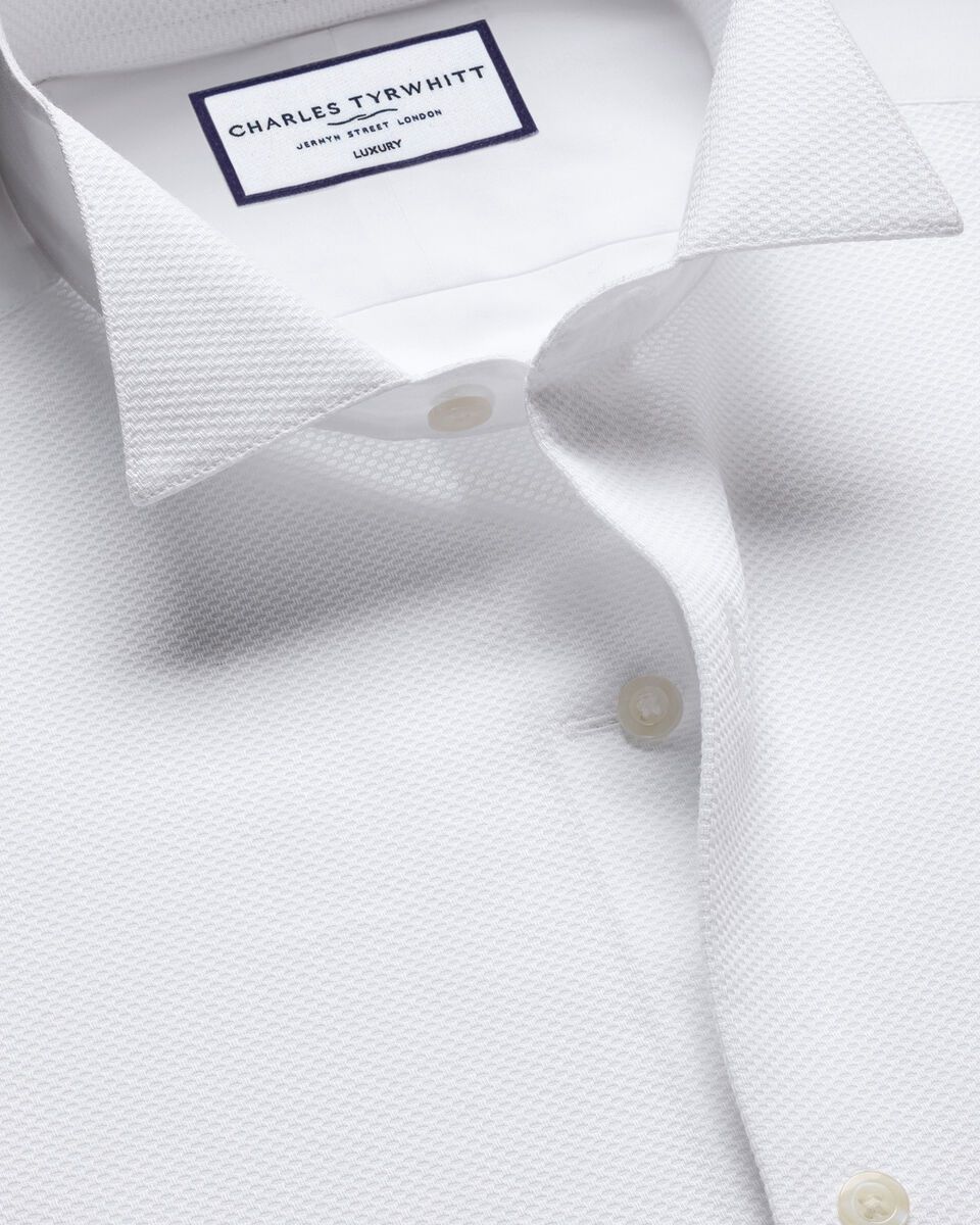 Double Cuff Wing Collar details Bib Front Slim Fit Shirt - White