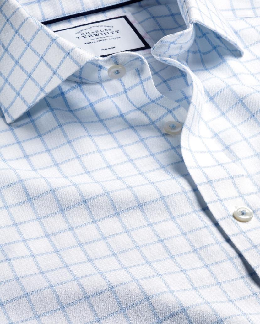 Non-Iron Grid Check Slim Fit Shirt - Cornflower Blue