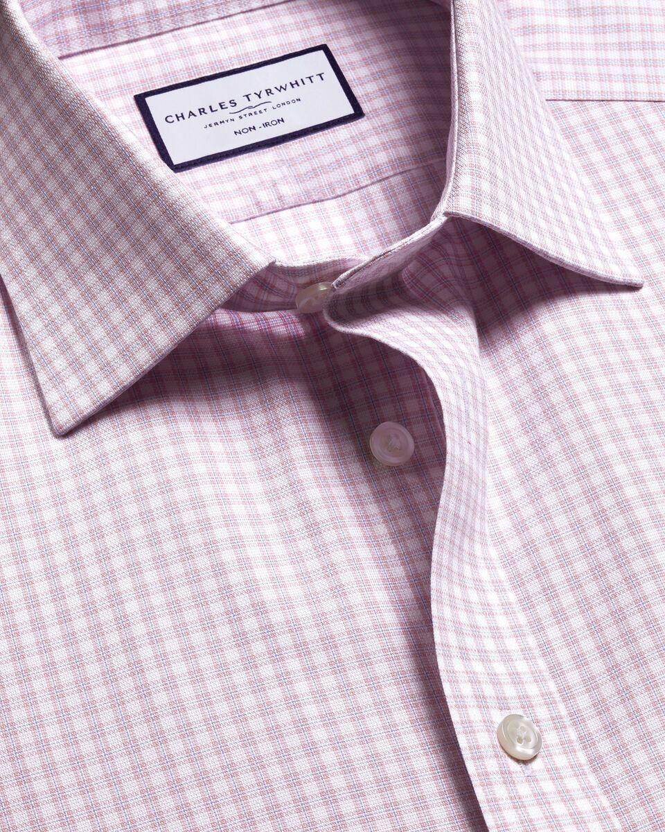 Classic Collar Non-Iron Royal Oxford Check Slim Fit Shirt - Pink