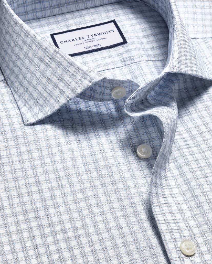 Non-Iron Check Slim Fit Shirt - Silver Grey
