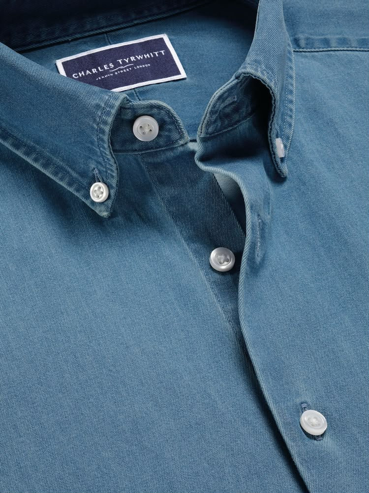 Plain Denim Slim Fit Shirt - Blue