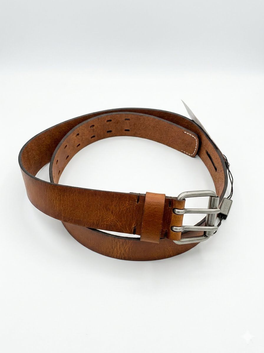 Vintage Leather Wide Belt - Brown