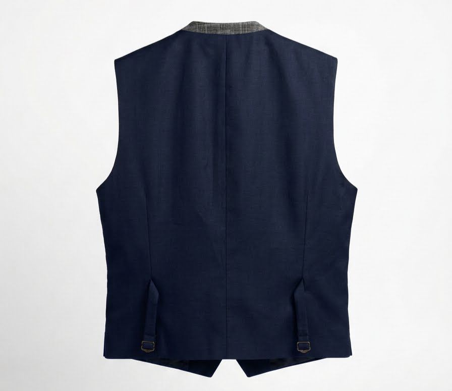 Classic Double-Breasted Check Waistcoat - Charcoal Grey