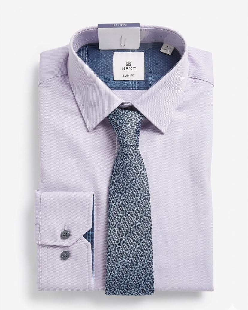 Tailored Formal Slim Fit Shirt And Tie Set - Lilac