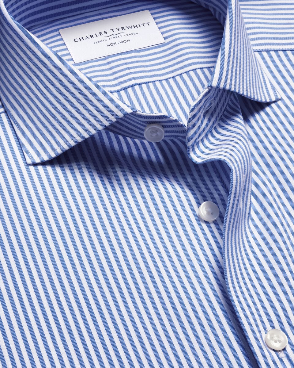 Semi-Cutaway Collar Non-Iron Twill Performance Stripe Slim Fit Shirt - Royal Blue