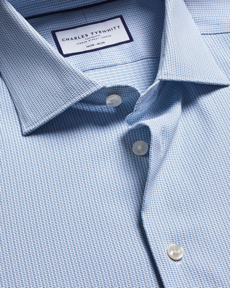 Semi-Cutaway Collar Non-Iron Performance Texture Slim Fit Shirt - Blue