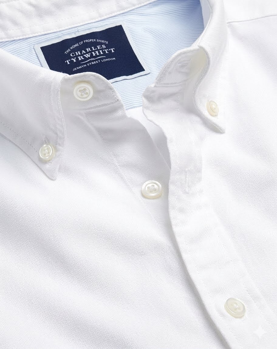 Button-Down Washed Oxford Slim Shirt - White