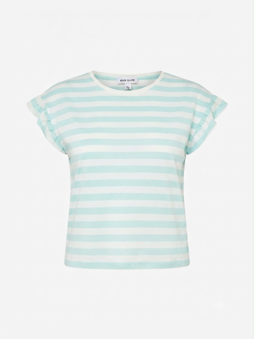 Short-Sleeve Striped T-Shirt with Ruffle Cap Sleeves