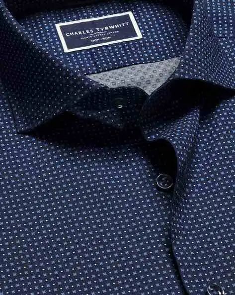 Non-Iron Geo Print Classic Fit Shirt - Navy Blue
