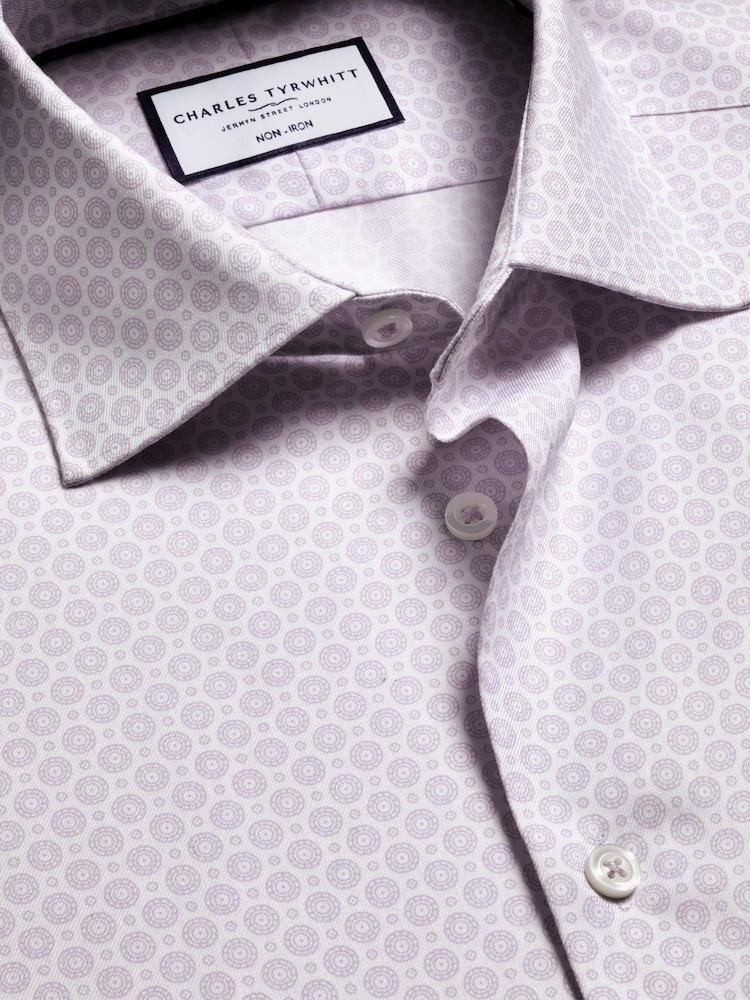 Non-Iron Stretch Diamond Print Slim Fit Shirt - Lilac