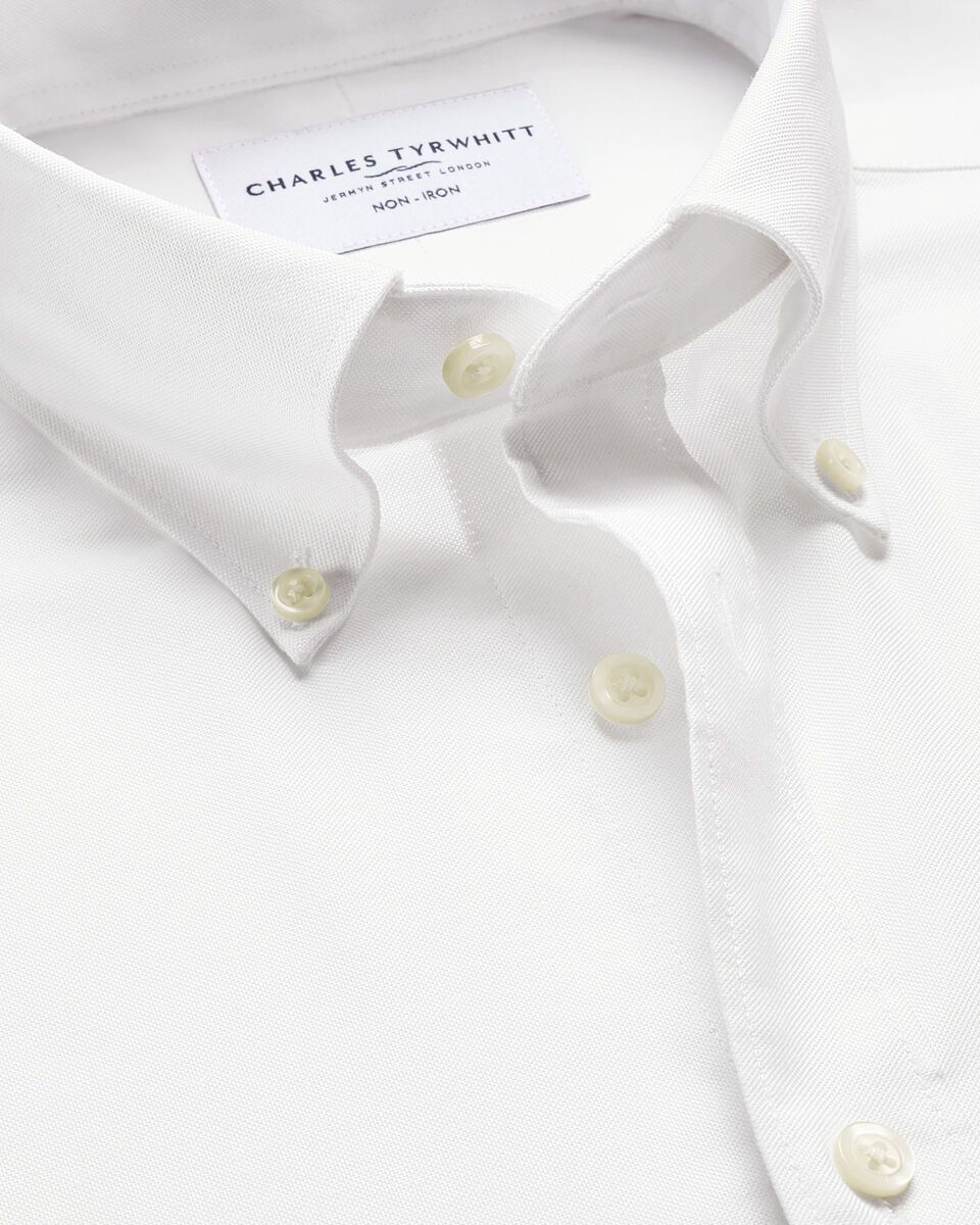 Button Down Non-Iron Stretch Oxford Slim Fit Shirt - White
