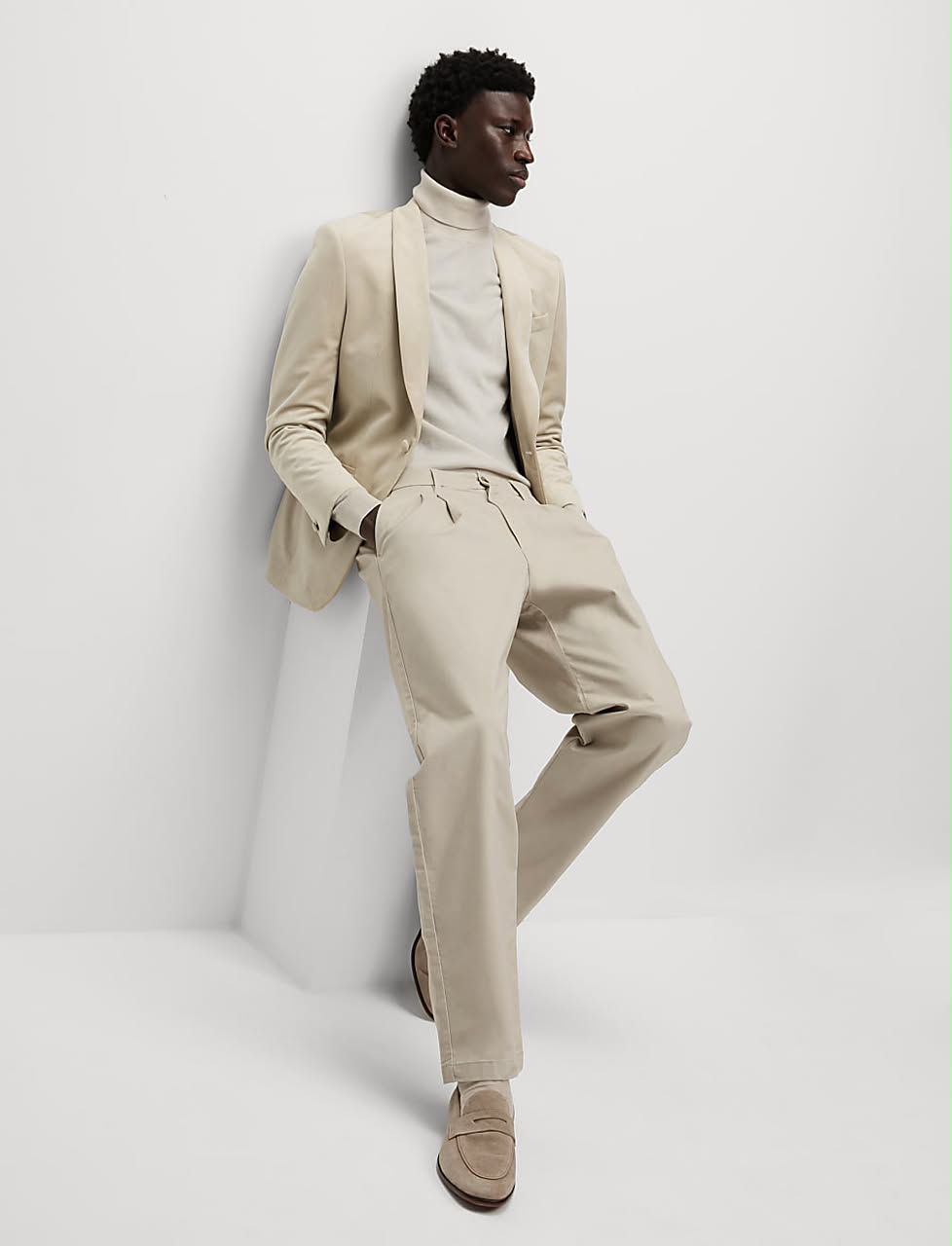 M&S Slim Fit Velvet Jacket- Neutral
