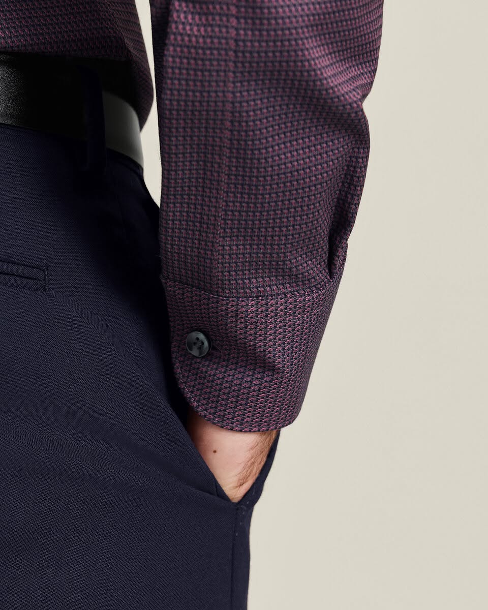 Semi Cutaway Collar Non-Iron Stretch Texture Classic Fit Shirt – Burgundy