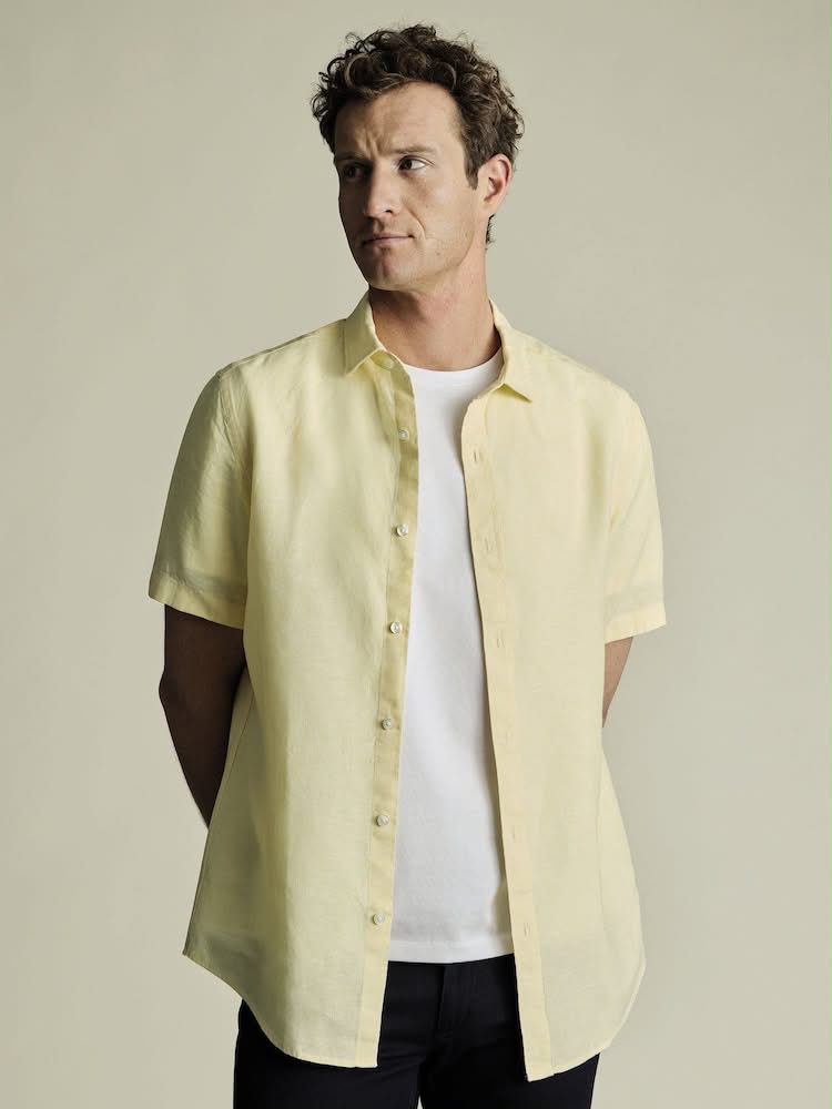 Short sleeve Pure Linen Slim Fit Shirt-Yellow