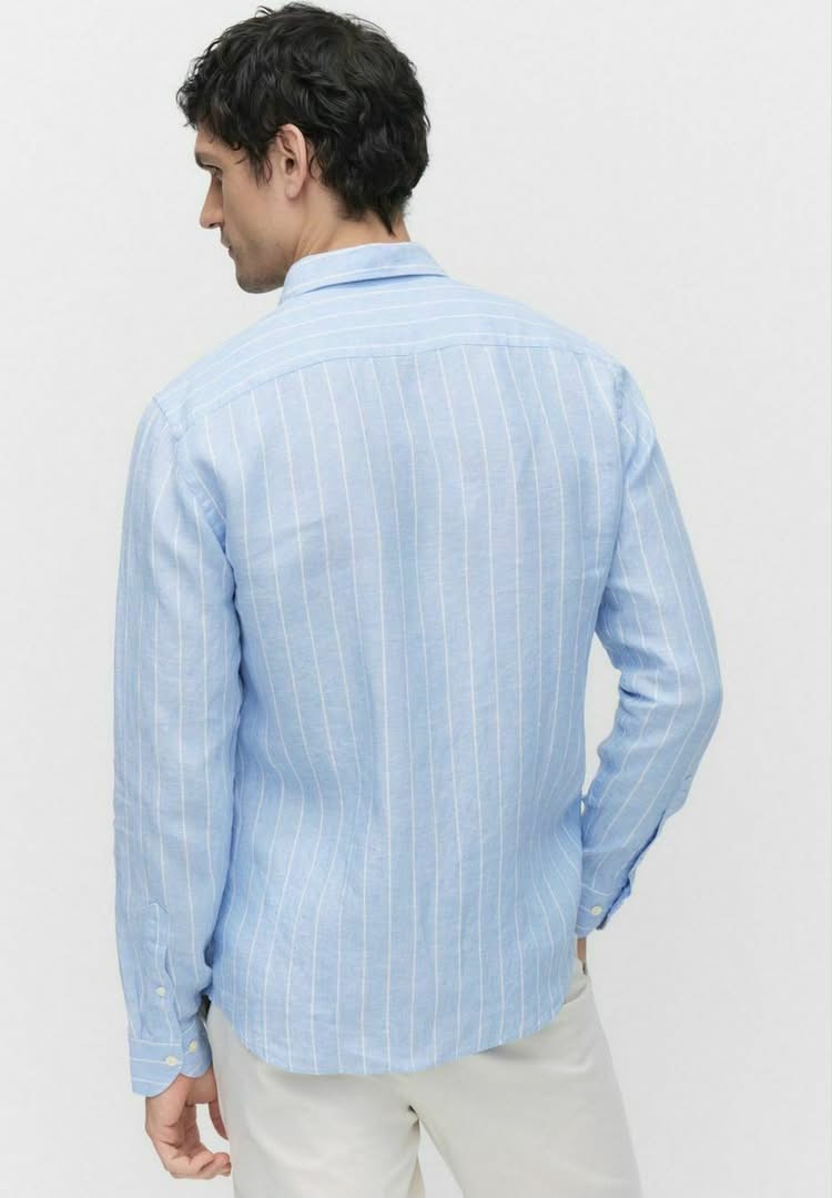 Pure linen stripe Classic fit shirt - light blue