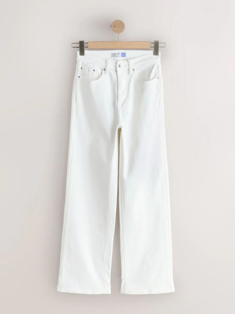 Ecru Mid Rise Stretch Wide Leg Jeans