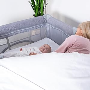 Red Kite Dreamer Bedside Crib, Soft Grey
