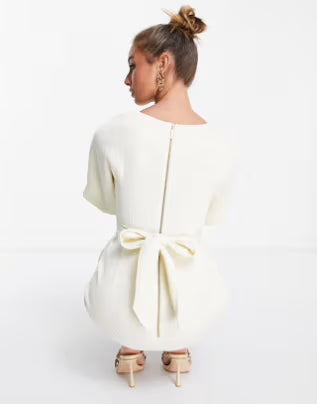 Ribbed Pencil Dress With Tie Belt In Stone