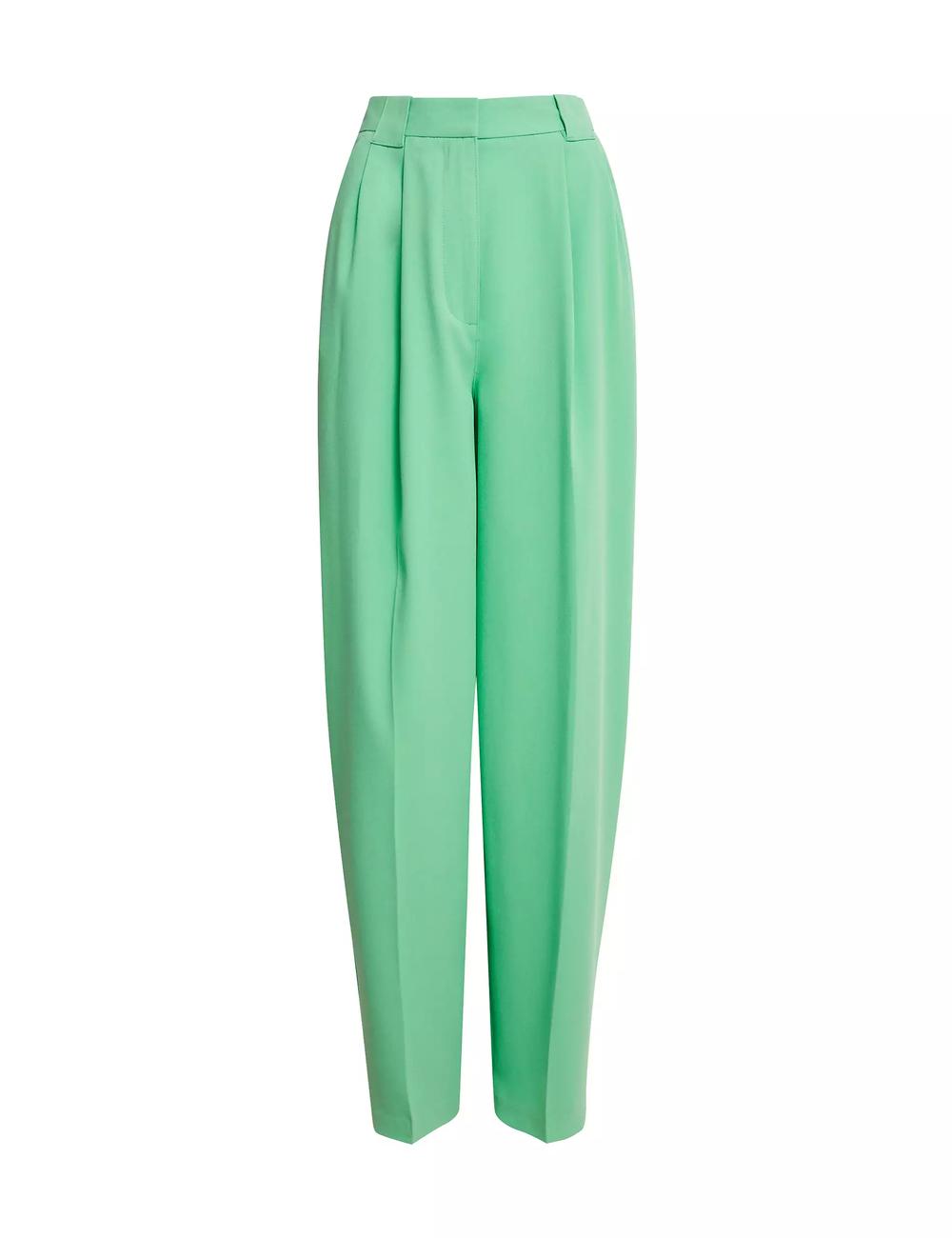Crepe Pleat Front Straight Leg Trousers Green